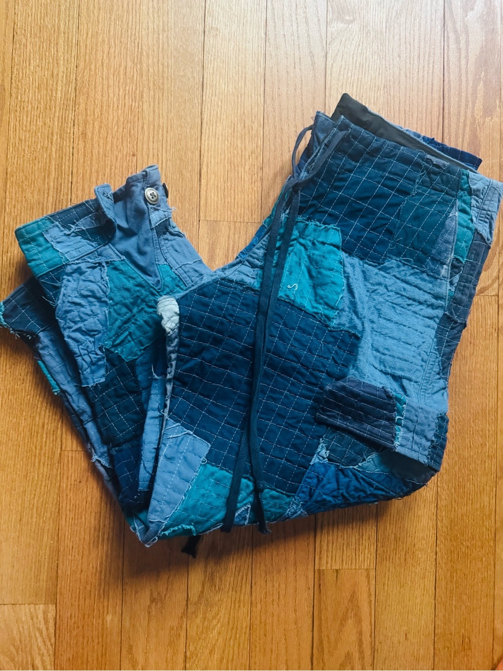 Patchwork Cargo Pants in Teal & Navy